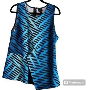 Worthington womens top blouse teal and black geometric pattern sleeveless SZ XL